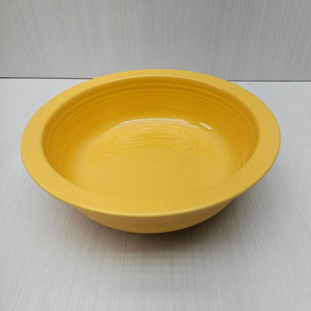 Fiesta Homer Laughlin Yellow 8.25 Inch Fruit Bowl Concentric Rings Ceramic USA